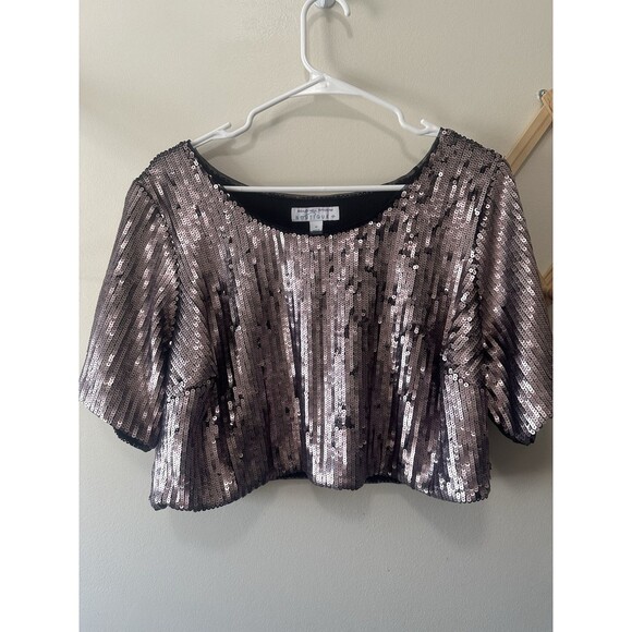 Ashley Nell Tipton Tops - SEQUIN STYLE CROP TOP SZ 1X MATTE ROSE Going out festival rave top